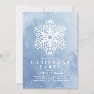Artistic Watercolor Snowflake Blue Christmas Party Invitation