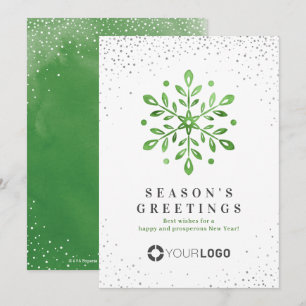 Artistic Watercolor Snowflake Green Christmas card