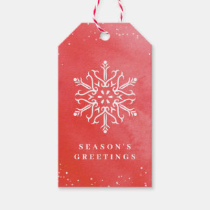 Artistic Watercolor Snowflake Red Christmas Gift Tags