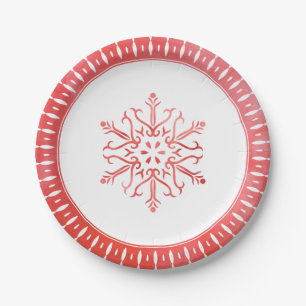 Artistic Watercolor Snowflake Red Christmas Paper Plate