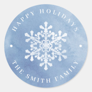 Artistic Watercolor Snowflakes blue Christmas Classic Round Sticker