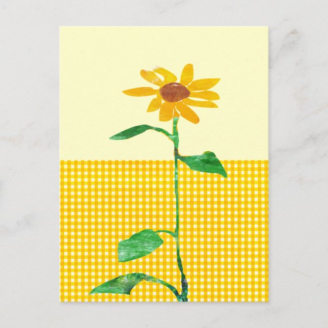Artistic  Watercolor Sunflower Gingham Patterns Postcard (Front)