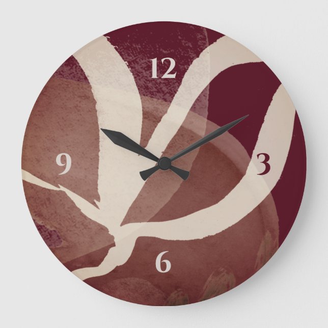 Artistic Watercolor | Wine Chestnut & Cream Large Clock (Front)