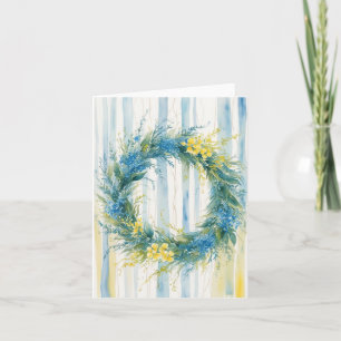 Artistic Watercolor Wreath Ukrainian Flag Colors Card