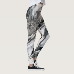 Artistic White Faux Marble Pattern Leggings