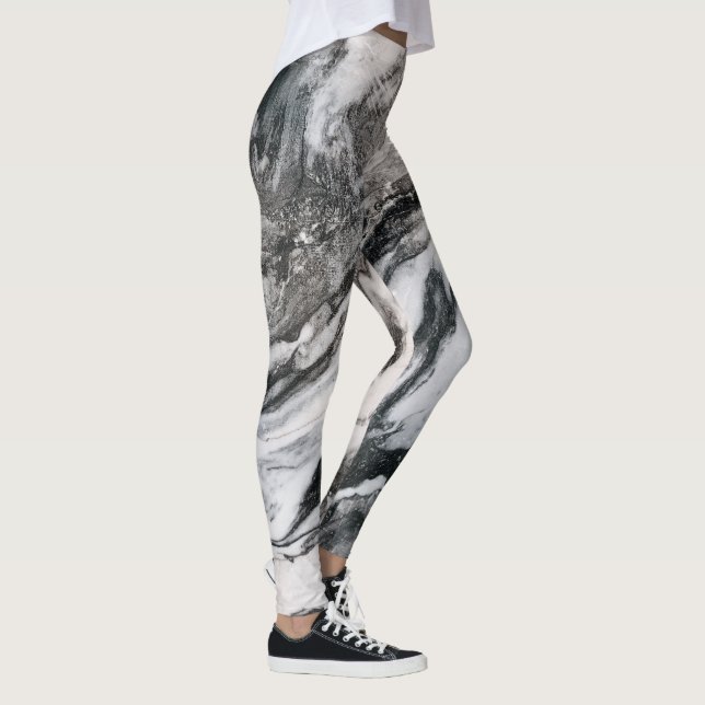 Artistic White Faux Marble Pattern Leggings (Right)