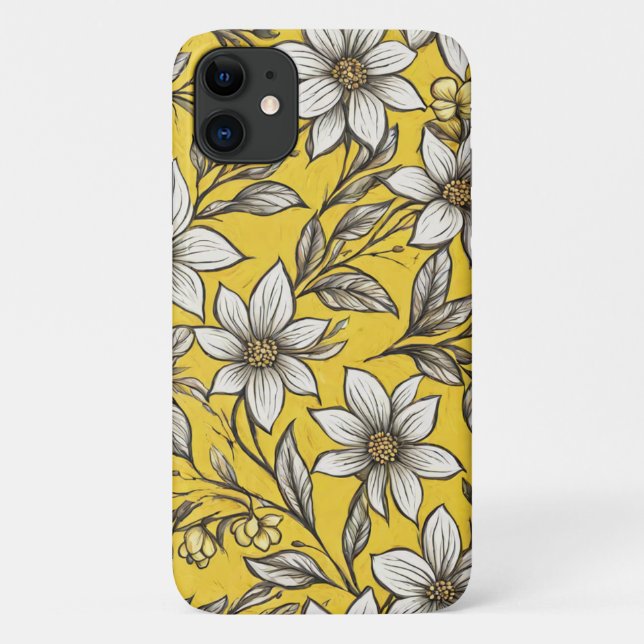 Artistic White Flowers on Yellow Background  Case-Mate iPhone Case (Back)