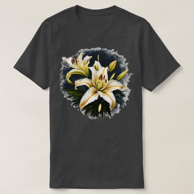 Artistic White Lilies Vector Design T-Shirt (Design Front)