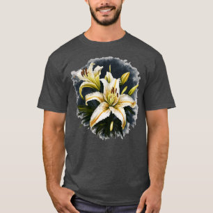 Artistic White Lilies Vector Design T-Shirt