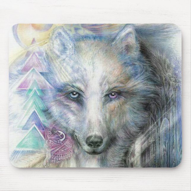 Artistic White Wolf Mouse Mat (Front)