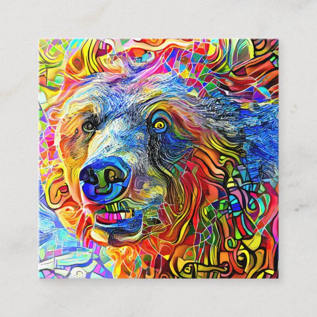 Artistic Wild Brown Bear Portrait Template    Square Business Card (Front)