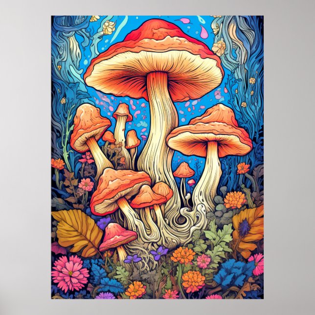 Artistic Wild Psychedelic Mushroom Art Poster (Front)