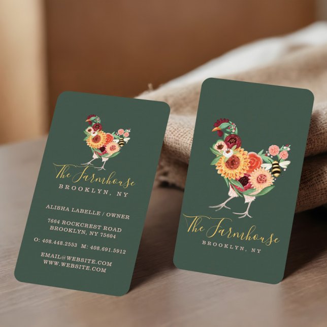 Artistic Wildflowers & Greenery Farm Roster Logo Business Card (Artistic Wildflowers & Greenery Farm Roster Logo Business Card)