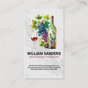 Artistic Wine Bottle and Glassware Grapes Business Card
