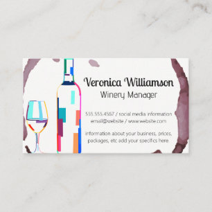 Artistic Wine Glass and Bottle   Winery Business Card