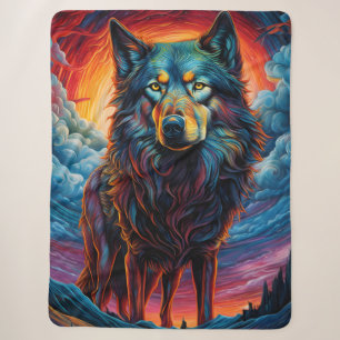 Artistic Wolf Dog Sherpa Blanket