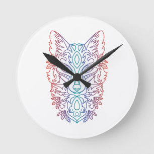 Artistic wolf face round clock