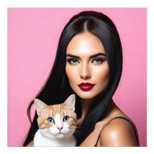 Artistic woman with cat photo print