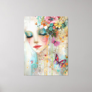 Artistic Women, Flowers and Butterflies Canvas Print