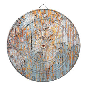 Artistic wooden world map dartboard