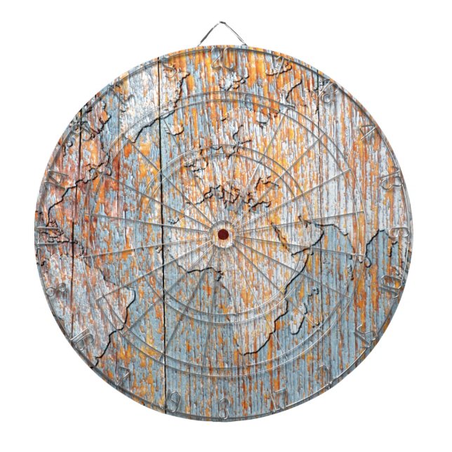Artistic wooden world map dartboard (Front)