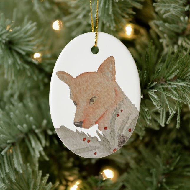 Artistic Woodland Christmas Fox Ceramic Tree Decoration (Tree)