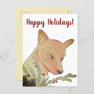 Artistic Woodland Christmas Fox Holiday Postcard