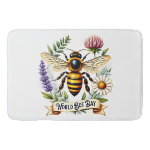 Artistic World Bee Day Illustration with Honeybee  Bath Mat