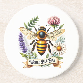 Artistic World Bee Day Illustration with Honeybee Coaster