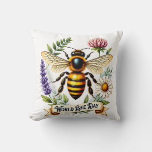 Artistic World Bee Day Illustration with Honeybee Cushion