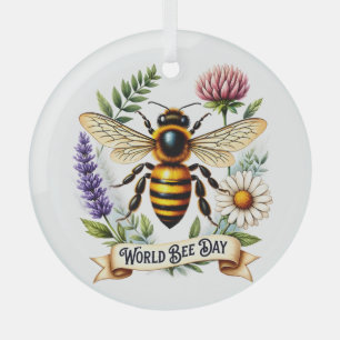 Artistic World Bee Day Illustration with Honeybee  Glass Tree Decoration