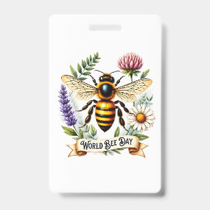 Artistic World Bee Day Illustration with Honeybee ID Badge