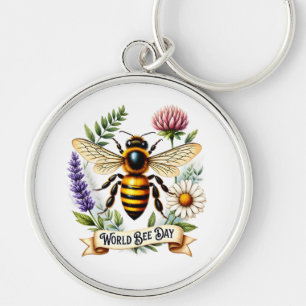 Artistic World Bee Day Illustration with Honeybee  Key Ring