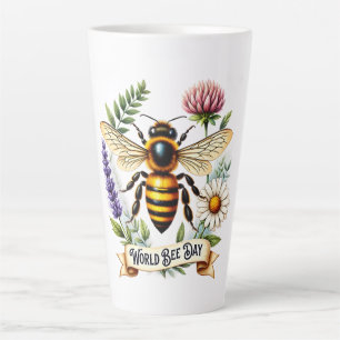 Artistic World Bee Day Illustration with Honeybee Latte Mug