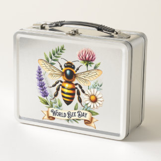 Artistic World Bee Day Illustration with Honeybee  Metal Lunch Box