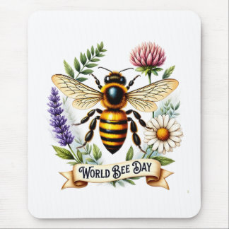 Artistic World Bee Day Illustration with Honeybee  Mouse Mat