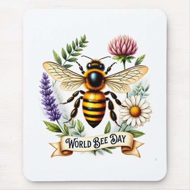 Artistic World Bee Day Illustration with Honeybee  Mouse Mat (Front)