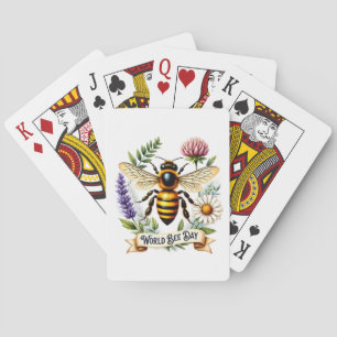 Artistic World Bee Day Illustration with Honeybee  Playing Cards