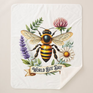 Artistic World Bee Day Illustration with Honeybee  Sherpa Blanket