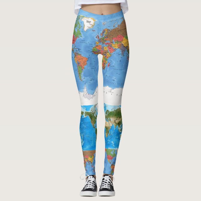 Artistic World Map Projection Leggings (Front)