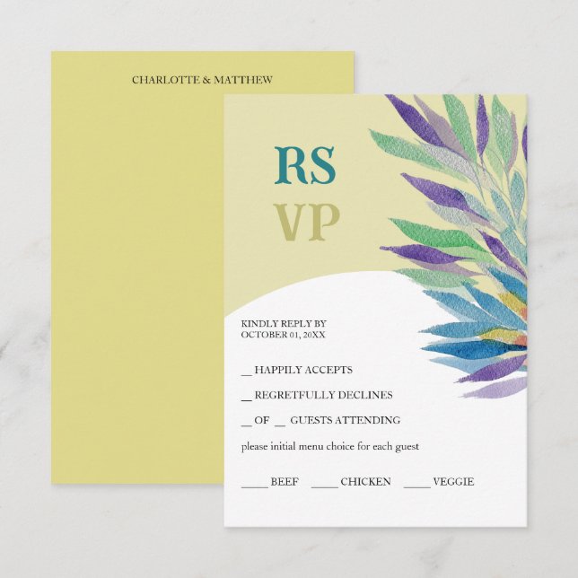 Artistic Yello Purple Boho Floral Watercolor RSVP Card (Front/Back)