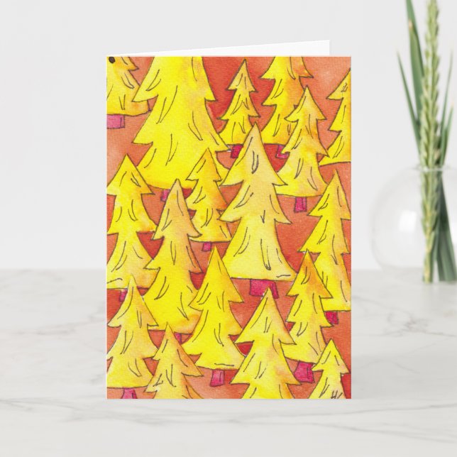 Artistic Yellow Tree Nature Greeting Card (Front)