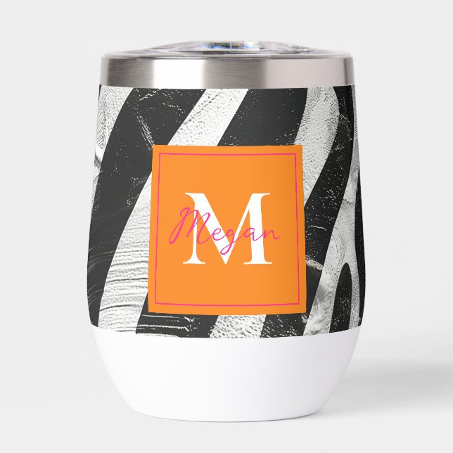 Artistic Zebra Stripes Orange & Hot Pink Monogram (Front)