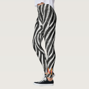 Artistic Zebra Stripes Orange & Hot Pink Monogram Leggings
