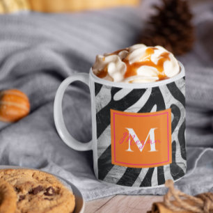 Artistic Zebra Stripes Orange & Hot Pink Stylish Coffee Mug