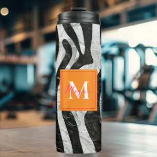 Artistic Zebra Stripes Orange & Hot Pink Stylish Thermal Tumbler