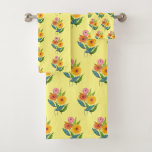 Artistic Zinnia Wildflower Flower Bath Towel Set