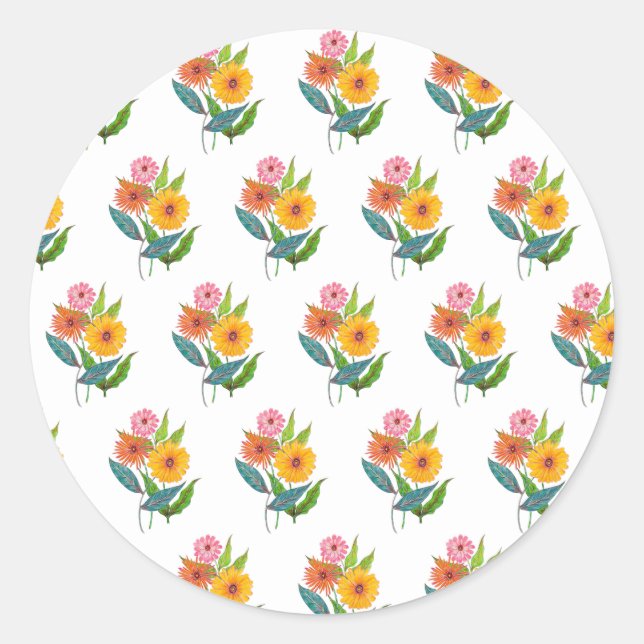 Artistic Zinnia Wildflower Flower Classic Round Sticker (Front)