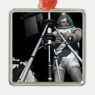 Artist's concept of future space exploration metal tree decoration