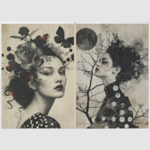 Artists Mixed Media Black Cream Large Faces 2 Tissue Paper